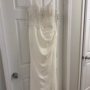 David's Bridal Cream Wedding Dress with Silver Accents